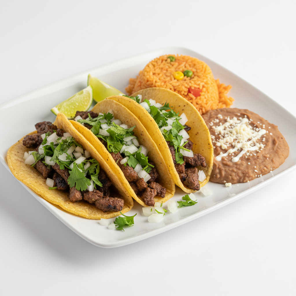 3 Street Tacos with Rice & Beans